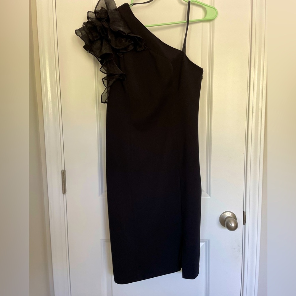 One-shoulder black cocktail dress